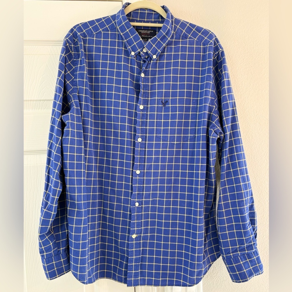 American Eagle Outfitters Blue Plaid Mens Casual Button Up Shirt Athletic Fit XL - Picture 2 of 6